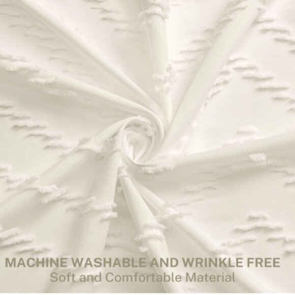Boho Shower Curtain 72 x 85 Cream Tufted Chenille Chevron Hardware Farmhouse NEW - Picture 2 of 14